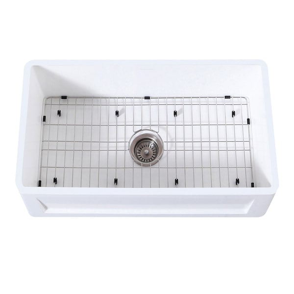 Gourmetier Farmhouse Single Bowl Kitchen Sink W/ Strainer & Grid, White/ KGKFA301810SQ - main
